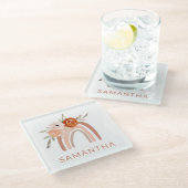 Boho Rainbow met Flowers | Neutrale kleur Glazen Onderzetter (Schuin)