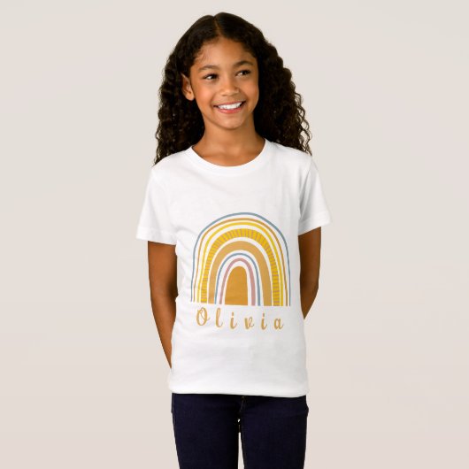 Boho Rainbow met gepersonaliseerde naam Whimsical T-shirt (Voorkant volledig)