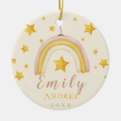 Boho Rainbow met Gold Stars Baby Eerste Kerstmis Keramisch Ornament (Voorkant)