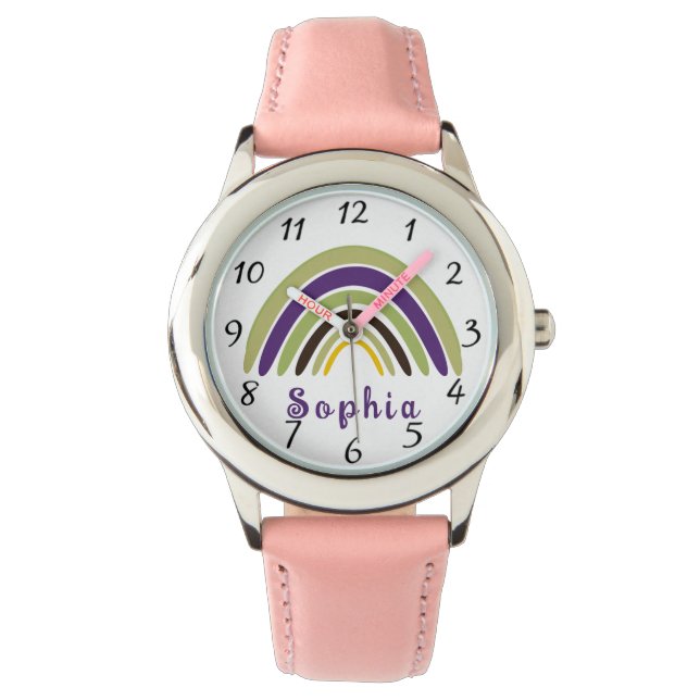Boho Rainbow met persoonlijke naam in het groen Horloge (Voorkant)