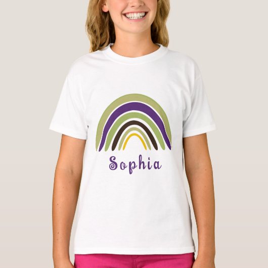 Boho Rainbow met persoonlijke naam in het groen T-shirt (Voorkant)