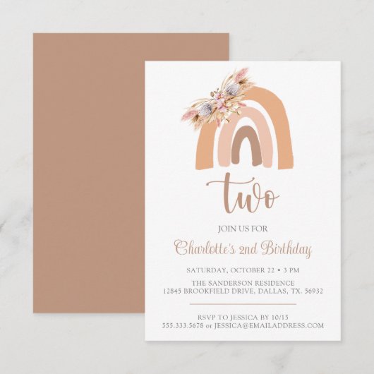 Boho Rainbow Minimalist Pampas Grass Birthday Kaart (Voorkant / Achterkant)