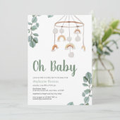 Boho Rainbow Mobile Baby shower Greenery Invitatio Kaart (Staand voorkant)