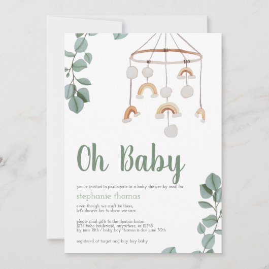 Boho Rainbow Mobile Baby shower van Mail Greenery Kaart (Voorkant)