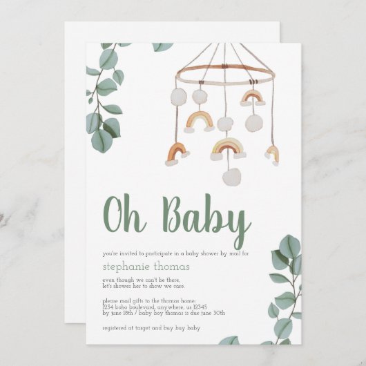 Boho Rainbow Mobile Baby shower van Mail Greenery Kaart (Voorkant / Achterkant)
