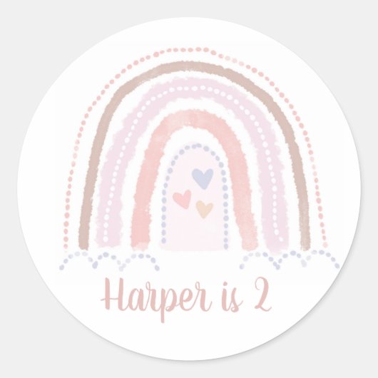 Boho Rainbow Muted Pinks Verjaardag Ronde Sticker (Voorkant)