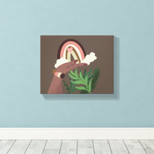 Boho Rainbow Natural Plant Lovers Canvas Print (Insitu (Houten vloer))