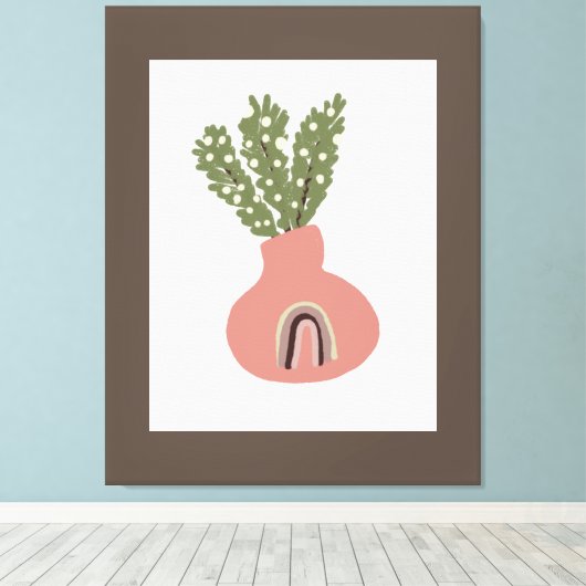 Boho Rainbow Natural Terracotta Pot Plant Lovers Canvas Afdruk (Insitu (Houten vloer))