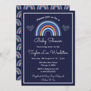 Boho Rainbow Navy Blue Baby shower Kaart