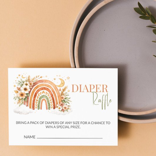 Boho Rainbow Neutral Baby Shower Diaper Raffle Informatiekaartje