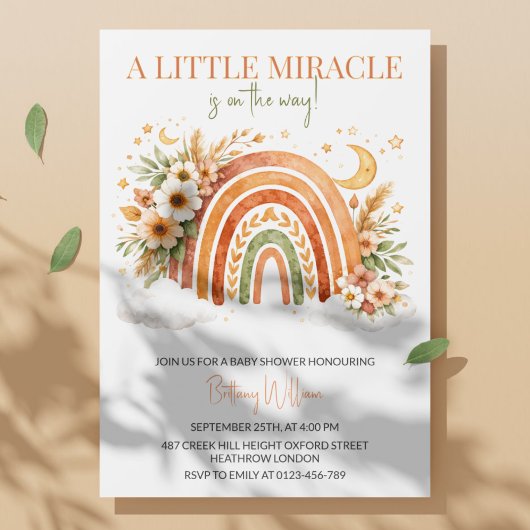 Boho Rainbow Neutral Baby Shower  Kaart