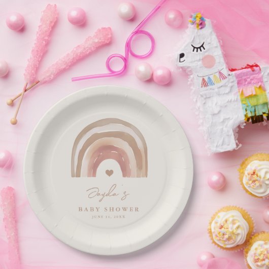 Boho Rainbow Neutral Baby shower Papieren Bordje (Feest)
