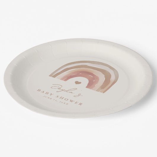 Boho Rainbow Neutral Baby shower Papieren Bordje (Gekanteld)