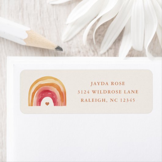 Boho Rainbow Neutral Baby shower Retouradres Etiket (Insitu)