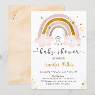 Boho Rainbow Neutral Gold Baby shower Kaart