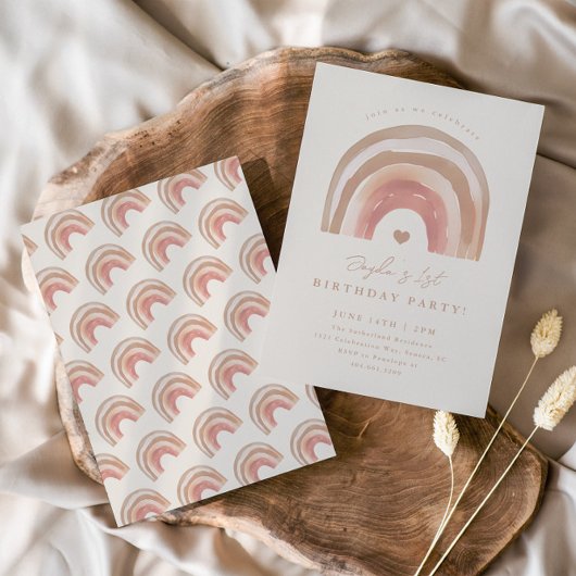 Boho Rainbow Neutral Kids Verjaardagsfeest Kaart