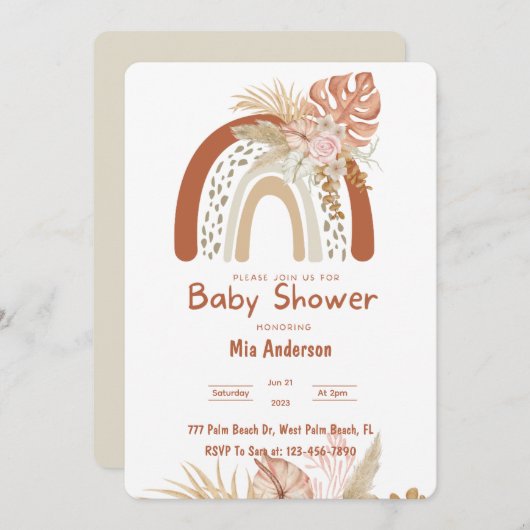 Boho Rainbow Neutral Pampas Grass Baby shower Kaart (Voorkant / Achterkant)
