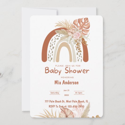 Boho Rainbow Neutral Pampas Grass Baby shower Kaart (Voorkant)