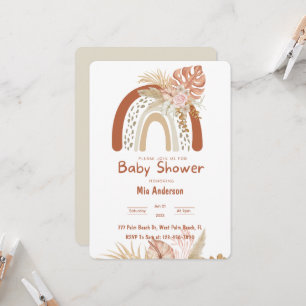 Boho Rainbow Neutral Pampas Grass Baby shower Kaart