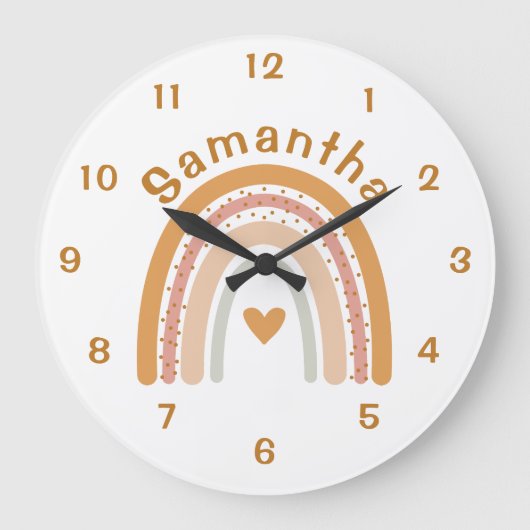 Boho Rainbow Nursery Name Wall Clock Grote Klok (Voorkant)