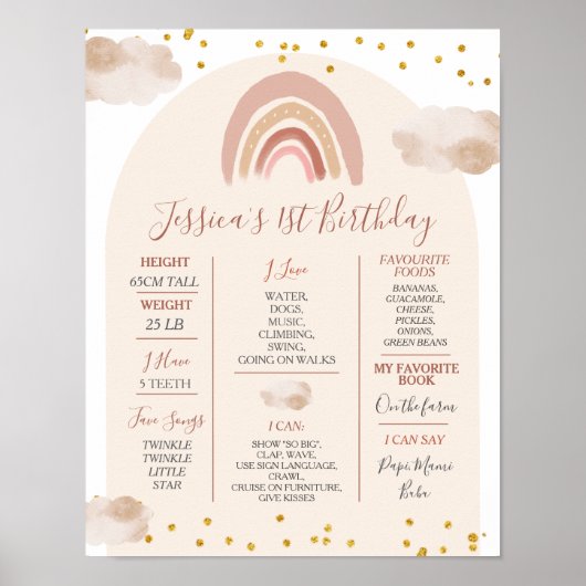 Boho Rainbow Onederful 1e jaar verjaardag mijlpaal Poster (Voorkant)