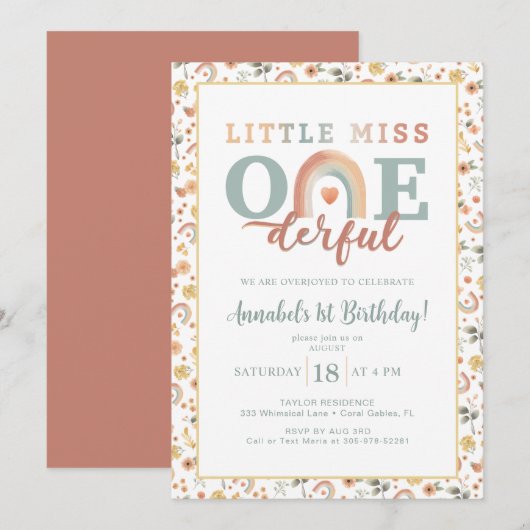 Boho Rainbow Onederful 1e verjaardag uitnodiging – (Voorkant / Achterkant)