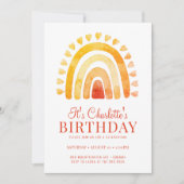 Boho Rainbow Oranje Gold Kind Birthday Party Kaart (Voorkant)