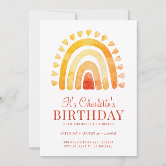Boho Rainbow Oranje Gold Kind Birthday Party Kaart (Voorkant)