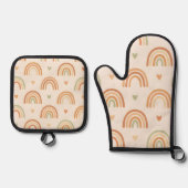 Boho Rainbow Oven Mitt & Pot Holder Set (Voorkant)