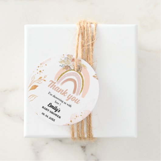 Boho Rainbow Pampas Grass Dank u Baby shower Bedankjes Labels (In situ)