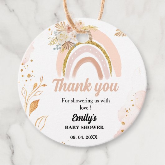 Boho Rainbow Pampas Grass Dank u Baby shower Bedankjes Labels (Voorkant)