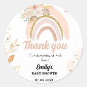 Boho Rainbow Pampas Grass Dank u Baby shower Ronde Sticker (Voorkant)