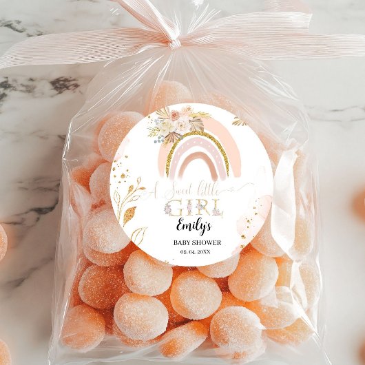 Boho Rainbow Pampas Grass Dank u Baby shower Ronde Sticker