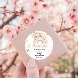 Boho Rainbow Pampas Grass Dank u Baby shower Ronde Sticker