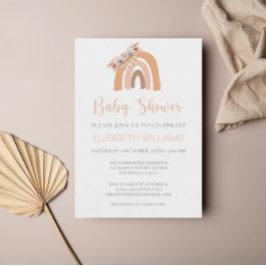 Boho Rainbow Pampas Grass Floral Pink Baby shower Kaart