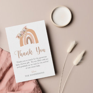 Boho Rainbow Pampas Grass Pink Baby shower Bedankkaart