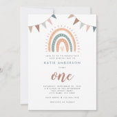 Boho Rainbow Pastel Fiesta First Birthday Kaart (Voorkant)