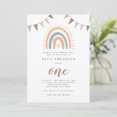 Boho Rainbow Pastel Fiesta First Birthday Kaart (Staand voorkant)