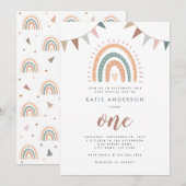 Boho Rainbow Pastel Fiesta First Birthday Kaart (Voorkant / Achterkant)