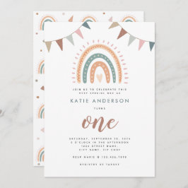 Boho Rainbow Pastel Fiesta First Birthday Kaart