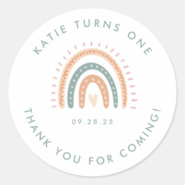 Boho Rainbow Pastel First Birthday Ronde Sticker