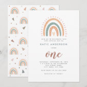 Boho Rainbow Pastel First Birthday Uitnodiging (Voorkant / Achterkant)