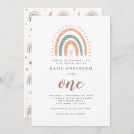 Boho Rainbow Pastel First Birthday Uitnodiging