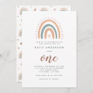 Boho Rainbow Pastel First Birthday Uitnodiging