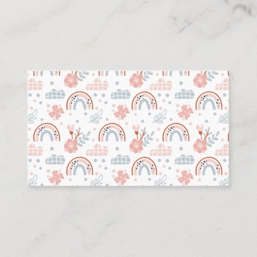 Boho Rainbow Pastel Heart Babysitting Visitekaartje (Achterkant)