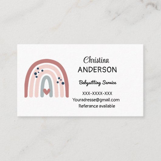 Boho Rainbow Pastel Heart Babysitting Visitekaartje (Voorkant)