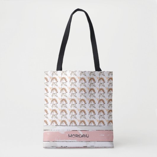 Boho Rainbow Pattern Canvas tas met zachte pastel (Voorkant)