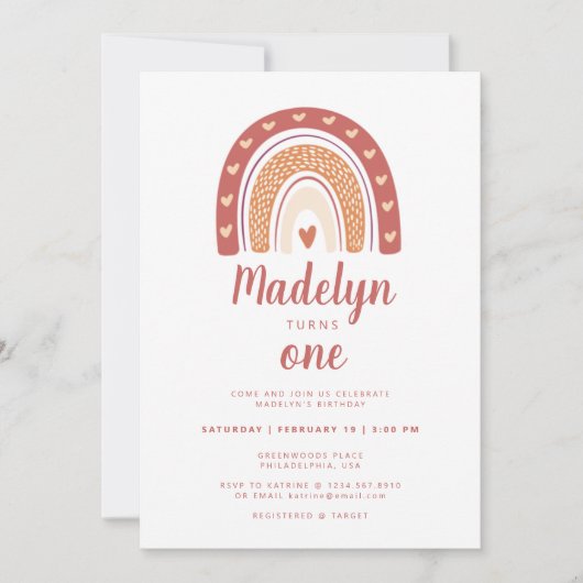 Boho Rainbow Pattern First Birthday Kaart (Voorkant)