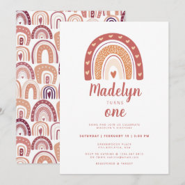 Boho Rainbow Pattern First Birthday Kaart