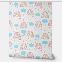 Boho rainbow pattern with clouds pastel Nursery  Behang